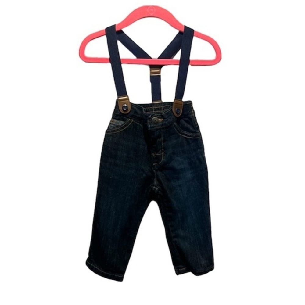 Gymboree Baby Boy’s Suspender Pants Dark Wash Jeans Size 6-12 Months